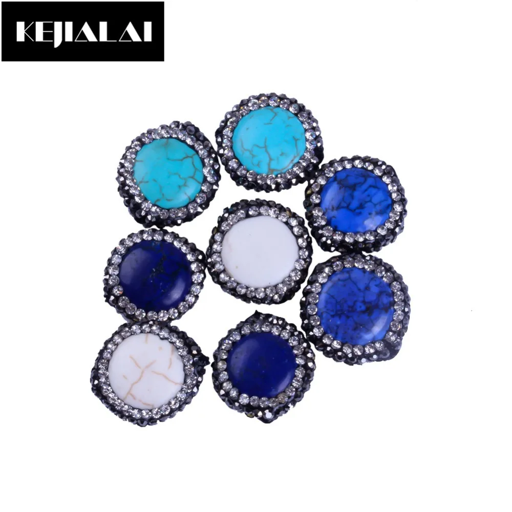 

2017 Natural Stone Pendant White Turquois Lapis Lazuli Beads Connectors with Clear Crystal Rhinestone Gems Pendant Findings Gift