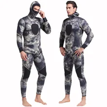 SBART 5 мм для мужчин, из неопрена камуфляж гидрокостюмы для подводной рыбалки для подводной охоты с капюшоном 2-pieces толще Дайвинг костюм