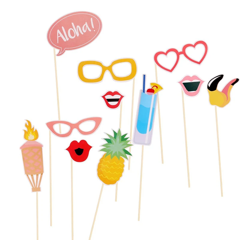 21pcs Photo Booth Props Holiday Hawaiian Beach DIY Glasses Skirt Mustache Lips On A Stick Props Wedding Birthday Party Supplies (2)