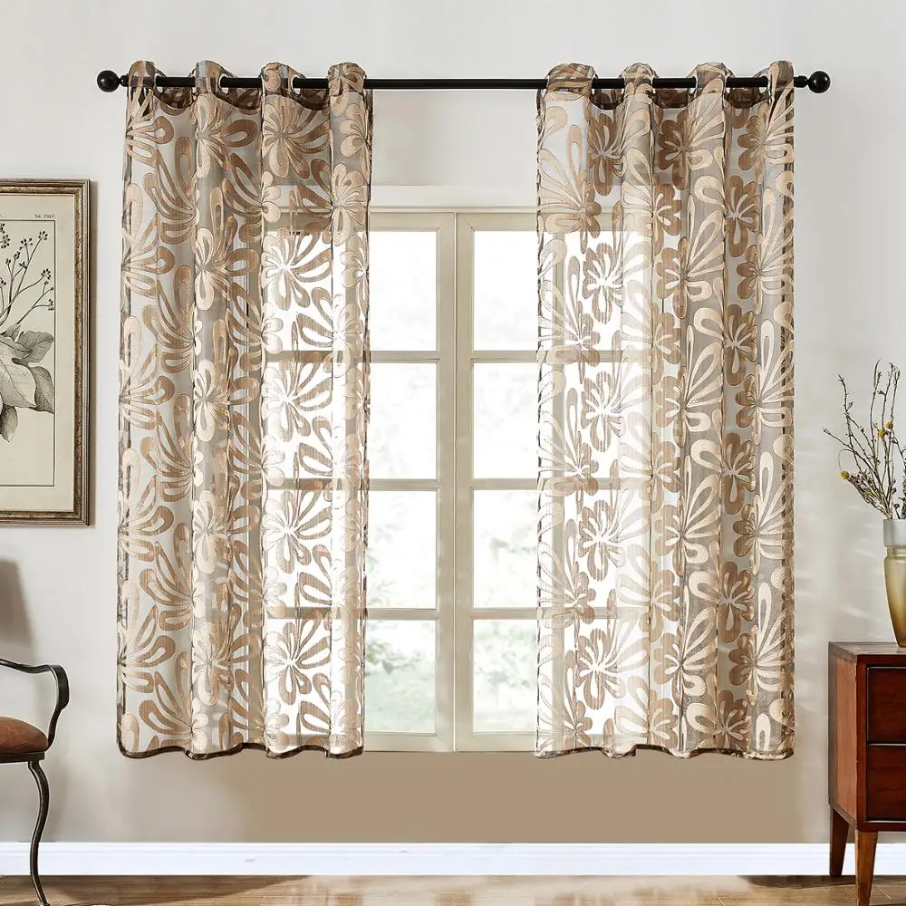 TopFinel geométrico moderno cortinas cortas paneles jacquard cortinas de puerta floral decoración del hogar panel transparente cortinas de tratamiento de ventana