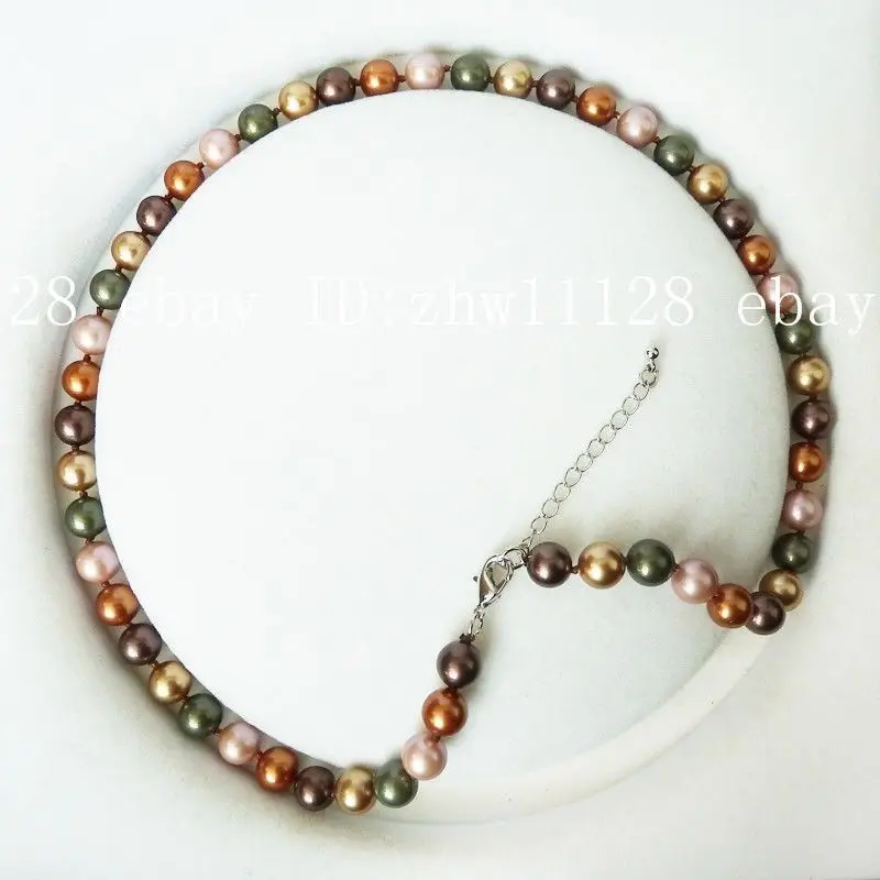 

8mm round mix color south sea shell pearl fashion necklace AAA style Fine Noble real Natural free shipping
