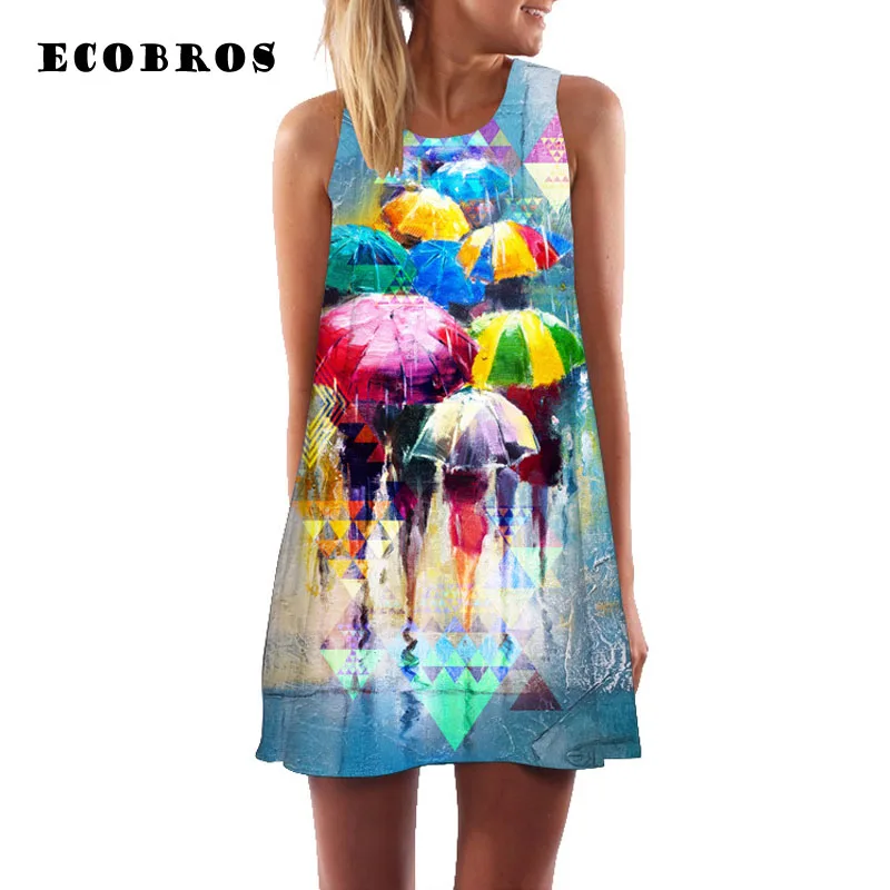 

ECOBROS 2019 New Women Summer fashion Dress casual sleeveless Loose print mini dresses plus size woman clothing dress vestidos