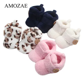 

Unisex Flock Keep Warm Baby Girls Boys Shoes Button Decoration First Walkers Soft Soles Slippers Cute Non-Slip Baby Indoor Shoes