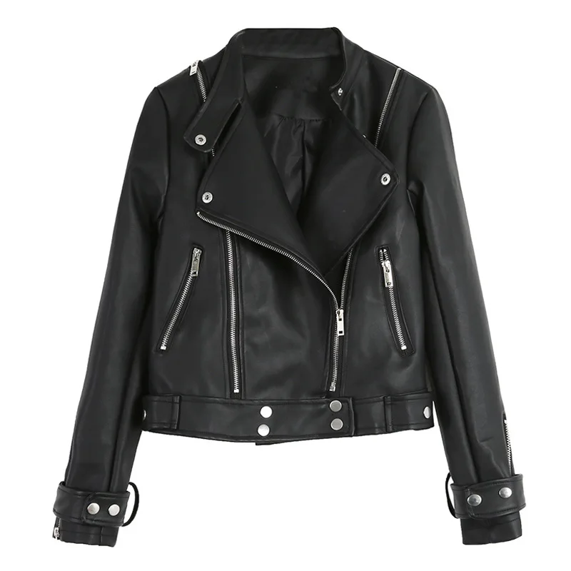 2017 new street style spring leather Jacket women basic coats Zippers