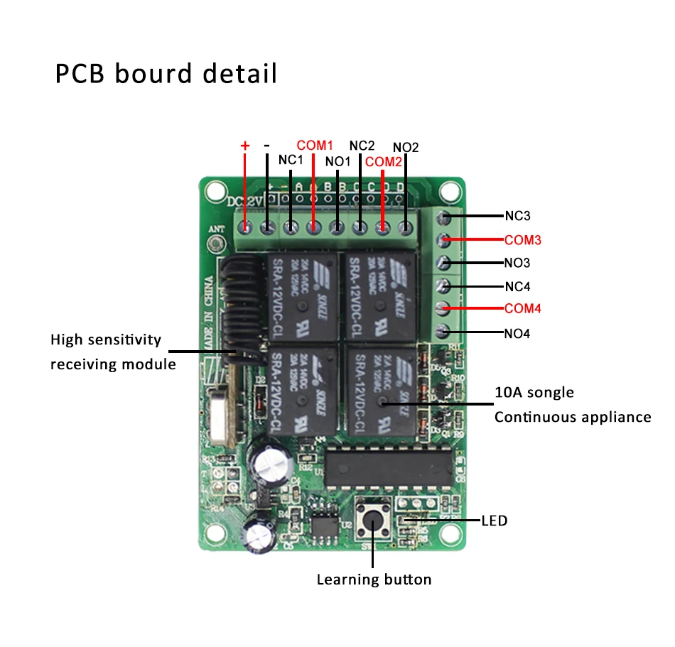 433 МГц универсальный беспроводной пульт дистанционного управления DC12V 4CH релейный модуль приемника и Радиочастотный пульт дистанционного управления, светильник