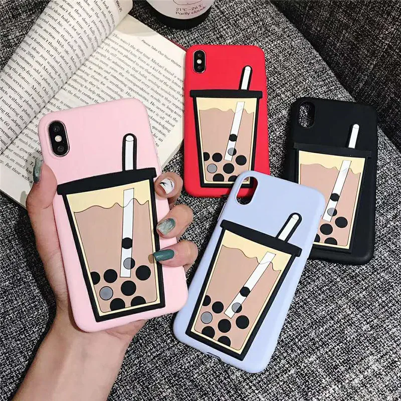 

Cartoon 3D Milk Tea Bottle Pattern Case For iPhone X XS MAX XR 5 5S SE 6 6S 7 8 Plus Candy Color Ultra Thin Frosted Matte Cover