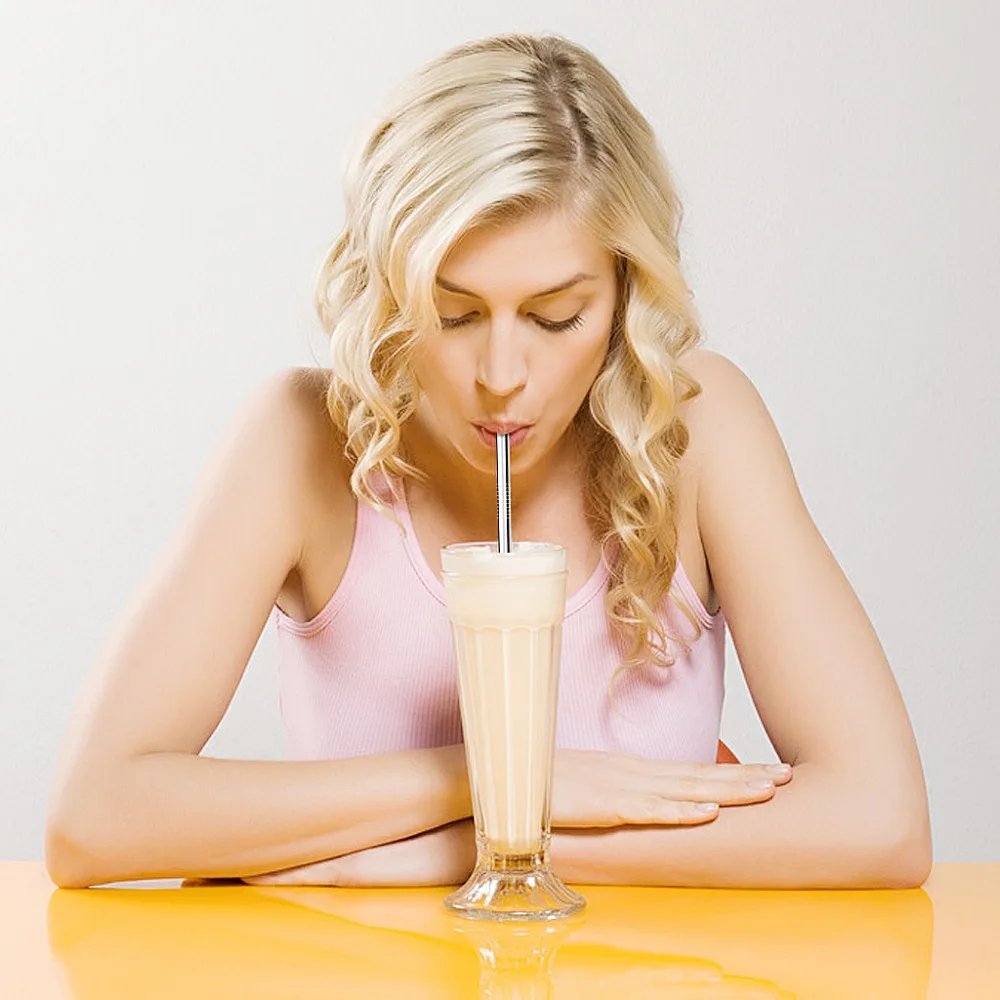 Reusable Stainless Steel Straws 8 Pieces Set With 2 Cleaning Brushes FDA approved Metal Eco-friendly Drinking Straws Silver and Rainbow Color-6mm x 8.5 inch (8)