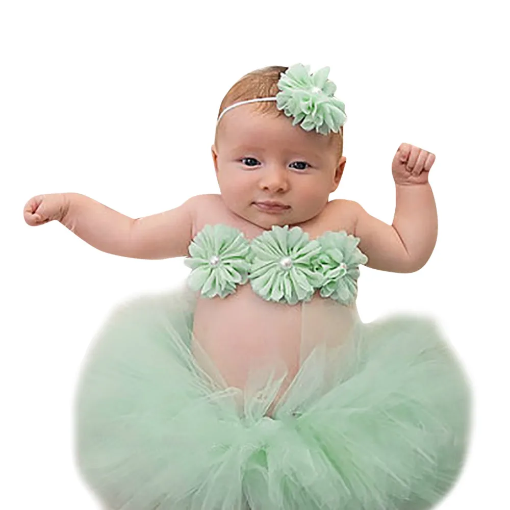 3 предмета, юбка-пачка для фотографии для новорожденных 0-12 месяцев повязка на голову, вечерние юбки для танцев и выступлений, Прямая поставка - Цвет: Green