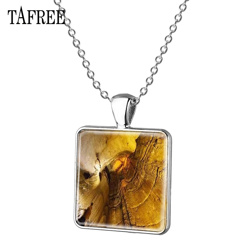

TAFREE Mammoth Cave Picture Necklace marvel Nature silver plated Square Pendant Necklaces Fashion Scenery vintage Jewelry FA535