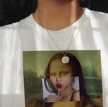 

Kuakuayu hjn Hot Sale Summer Fashion Top Mona Lisa Lollipop Women Pop Art T-Shirt Hipster Cute Meme Funny Tee