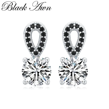 

Black Awn New Arrival 100% Genuine 925 Sterling Silver Jewelry Black Spinel Stone Cute Party Stud Earrings for Women Bijoux I096
