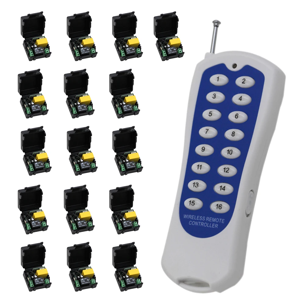 

AC 220V 315Mhz/433Mhz Universal Wireless Remote Switch Wireless Remote Control ON/OFF 1 CH Relay Module and 16CH Remote Control