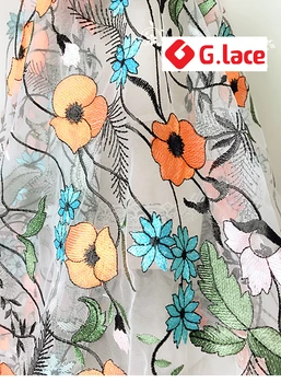 

GLace 1Y/lot Colorful pastoral 1.3m wide embroidered lace fabric dress home textile curtain diy handmade cloth TX158