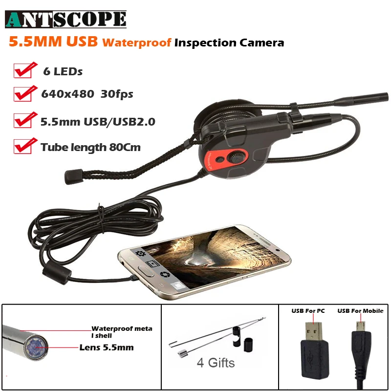 Antscope 5.5mm USB Endoscope Car Inspection Snake Tube Boroscope Camera Borescope IP67 Waterproof USB Android Endoskop Camera camera : image Antscope 5.5mm USB Endoscope Car Inspection Snake Tube Boroscope Camera Borescope IP67 Waterproof USB Android Endoskop Camera camera