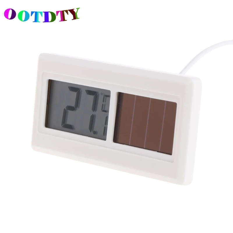 

OOTDTY Mini Potable Solar Powered Digital LCD Thermometer Temperature Sensor Cable