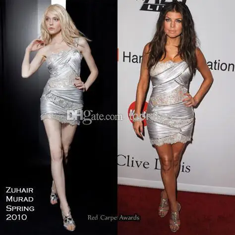 One-Shoulder Fergie Silver Color Celebrity Dresses Short Length Column Sleeveless Zuhair Murad Red Carpet Evening Dress22 | Свадьбы и