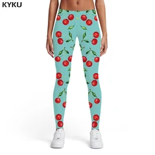 KYKU леггинсы с рисунком вишни, женские спортивные сексуальные эластичные штаны с рисунком в виде листьев и фруктов, женские леггинсы, повседневные штаны для бодибилдинга