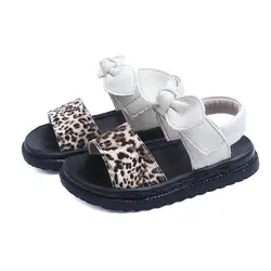 Bekamille/Летние босоножки для девочек детская обувь для принцессы с леопардовым принтом и бантом; Милые Удобные модные сандалии