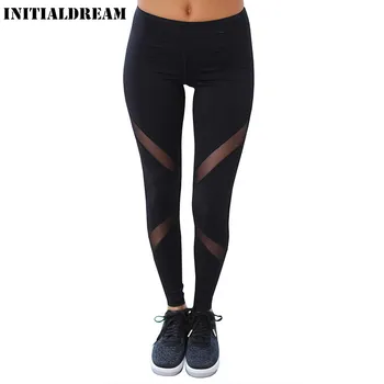 

INITIALDREAM Gothic Insert Mesh Design Women Fitness Leggings High Waist New Black Female Trousers Pants Sportswear Legging
