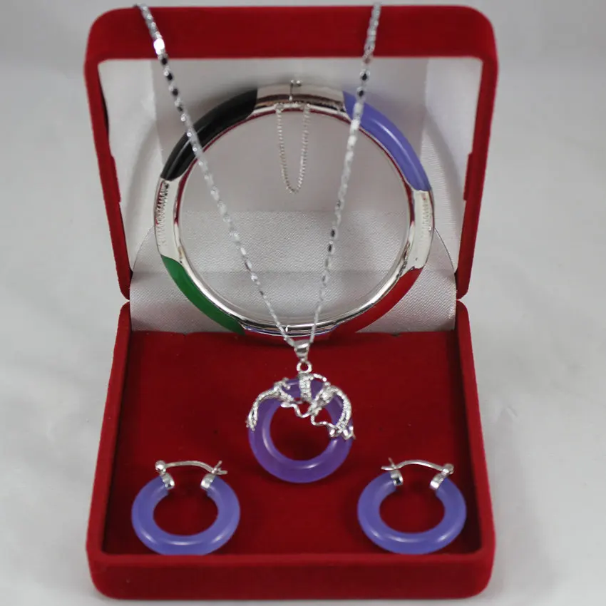 

Free shipping SET0004 Natural jade bracelet, earing, and pendant