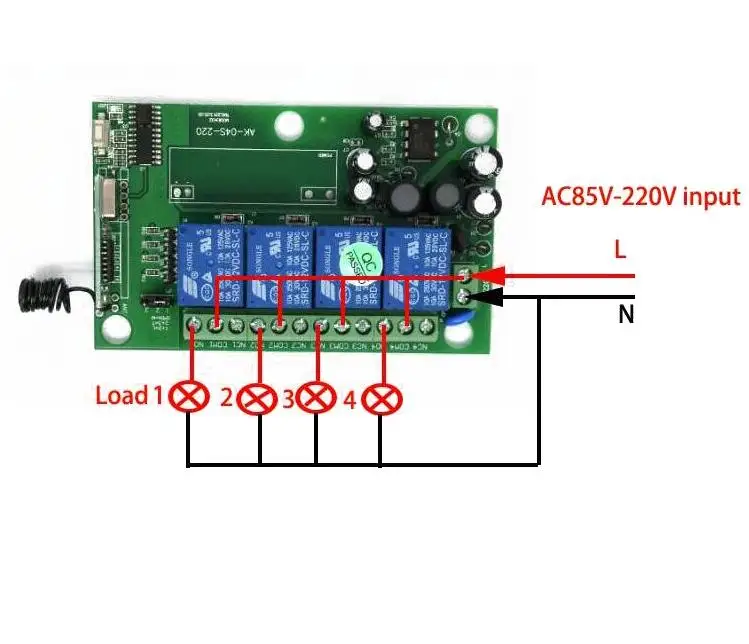 AC 85v ~ 250V 110V 220V 230V 4CH RF беспроводной пульт дистанционного управления реле системы