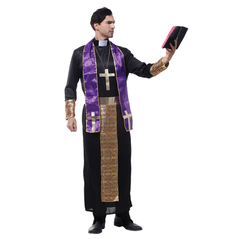 

2019 Halloween Costume for Men Christian European Religious Missionaries Pastor Priest Costumes Adult Fancy Cosplay Clothing