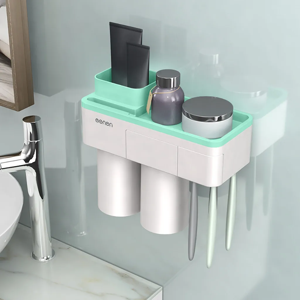 Bathroom Organizer Accessories Tools Toothbrush Holder Squeeze Toothpaste Storage Couple Cup Set Wall Hanging Box toothbrush box