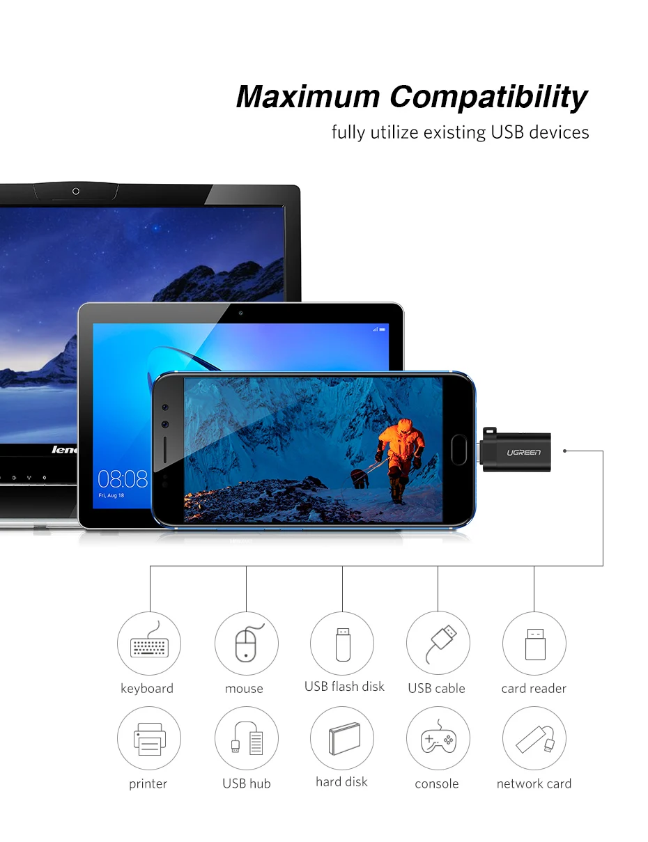 Ugreen адаптер usb type C к USB 3,0 type-C адаптер OTG Кабельные конвертеры для Chromebook Macbook huawei samsung S10 S9 USB C OTG