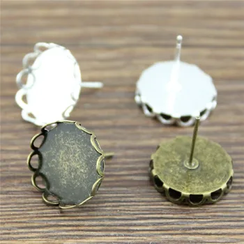 

20pcs 10mm 12mm 14mm 16mm Lace Sharp Edge Copper Material Earring Studs Earrings Base/Blank Bezels For Cabochon Craft