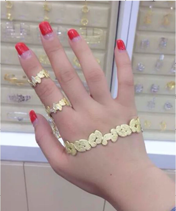 Модный золотой браслет ручной работы с цепочкой, кольцо, двойное кольцо, браслет-ладонь, ювелирный набор, кольцо с цепочкой на руку для любви