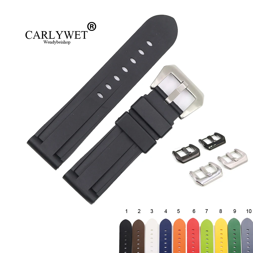 Сменный ремешок CARLYWET для часов черный белый коричневый из силиконовой резины |