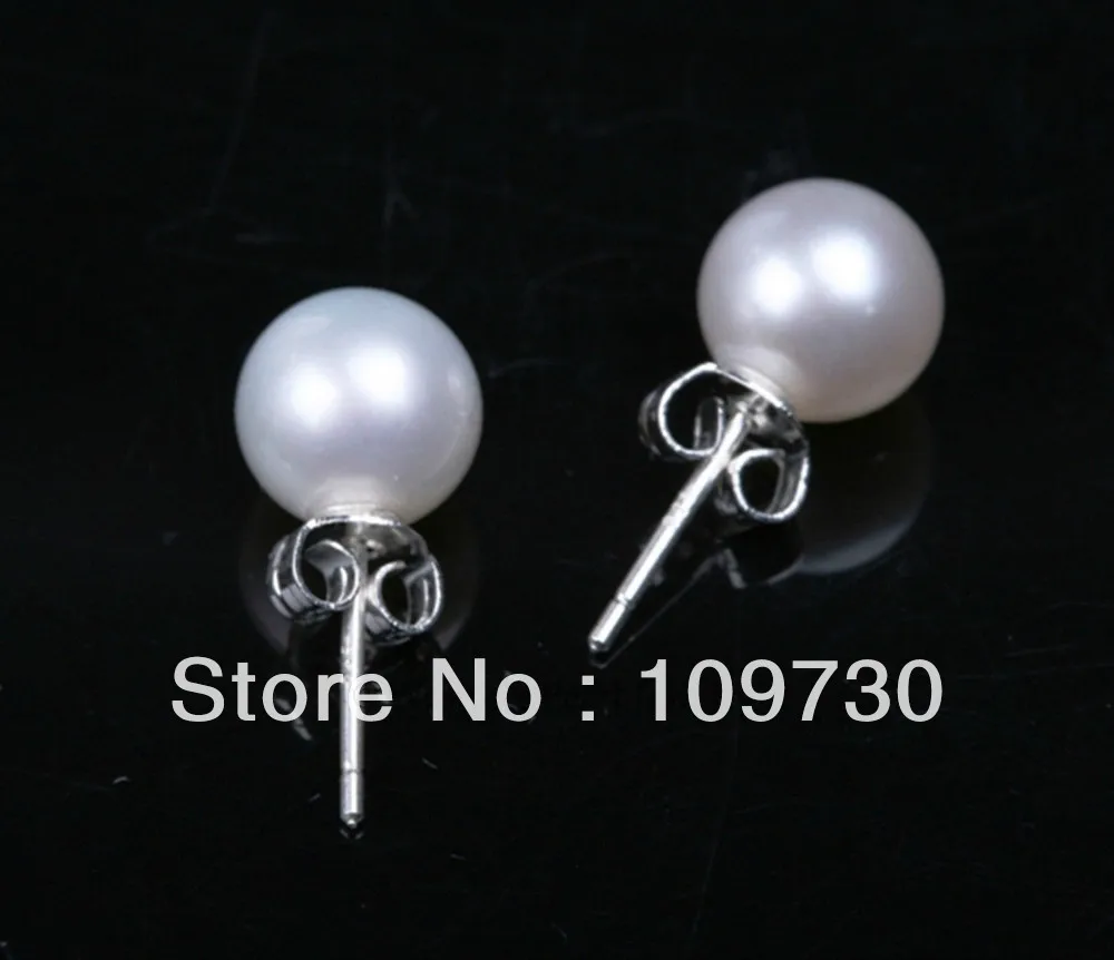 

ry00115 WHOLESALE 10 AAA WHITE 8MM CULTURED FRESHWATER PEARL STUD EARRING SILVER STICK A0422