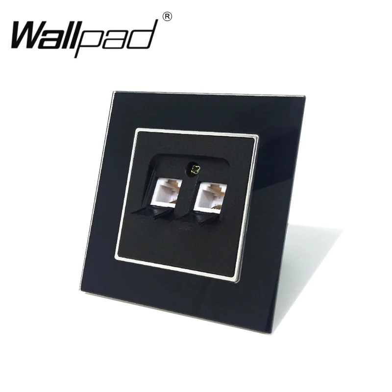 

EU RJ11 Tel Phone Socket with Hook Wallpad Black Glass Panel European Double Telephone RJ11 Socket Wall Socket with Claw