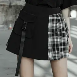 Панк RAVE 2019 новые женские плиссированные юбка в готическом стиле мода нерегулярные Летние черные плиссированные трапециевидной формы юбка