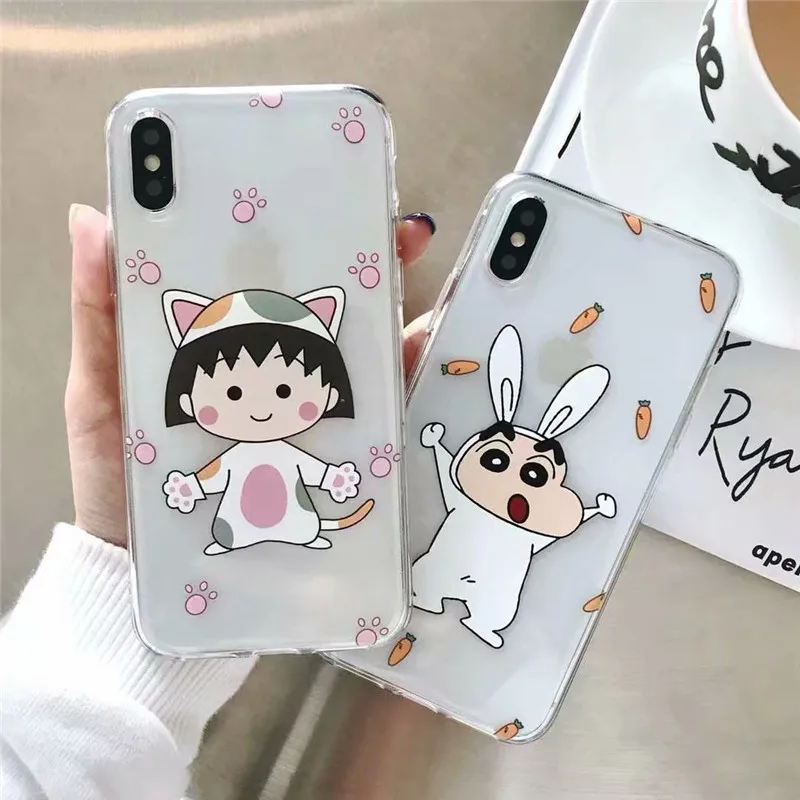 

Cartoon Crayon Shin Chan sakura momoko Kawaii anime Phone Case For iPhone cover X XR XS case silicon for coque iphone 7 8 6 Puls