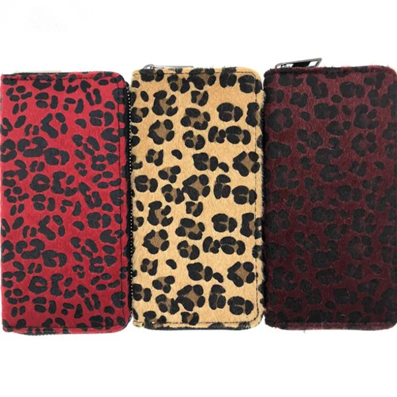 

M267 Creative Women Wallet Fashion Short Plush Leopard Print Zipper Long Wallet Women Girl Gift Wholesale