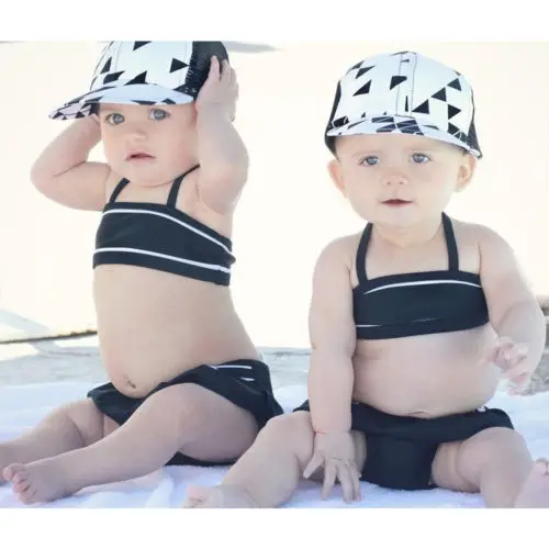 

New Kids Baby Girl Cute Tankini Bikini Set Halter Bandage Swimwear Striped Swimsuit High Waist Bathing Suit Toddler Beachwear