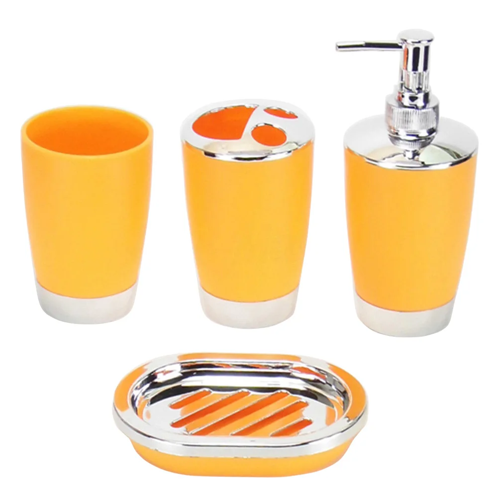 4 Pcs/Set Bathroom Accessories Sets Plastic Shampoo Press Bottle Wash Gargle Cup Toothbrush Holder Soap Dish Bath Accessories