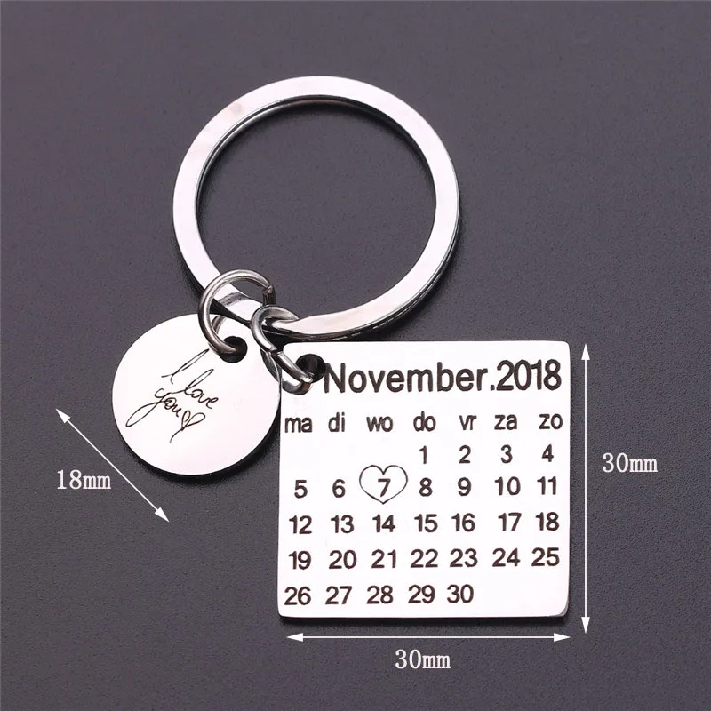 

Stainless Steel Unique Personalized Calendar Keychains Laser Printing Customize Different National Language Calendars With Box