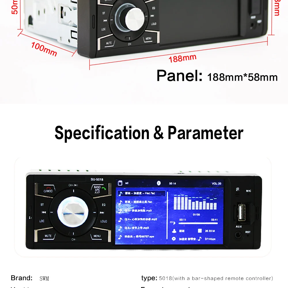 Автомагнитола 4,1 дюймов аудио стерео AUX USB FM радио станция Bluetooth Авторадио с камерой заднего вида дистанционное управление