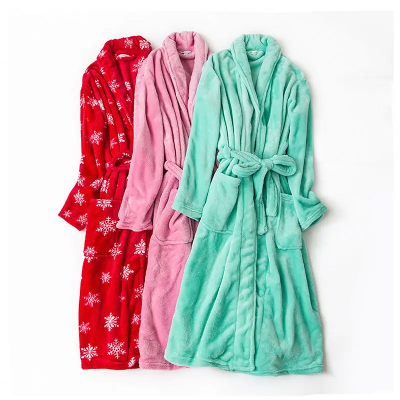 

2019 Winter Women Plus size Robe Ladies Warm Coral Fleece bathrobe Ladies Turn down collar robe Female long sleeve dressing gown