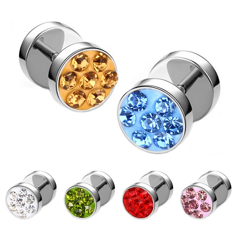 

Hypoallergenic Titanium Steel Inlay Crystal Barbell Dumbbell Punk Gothic Stud Earring For Women Street Pop Hipster Accessories