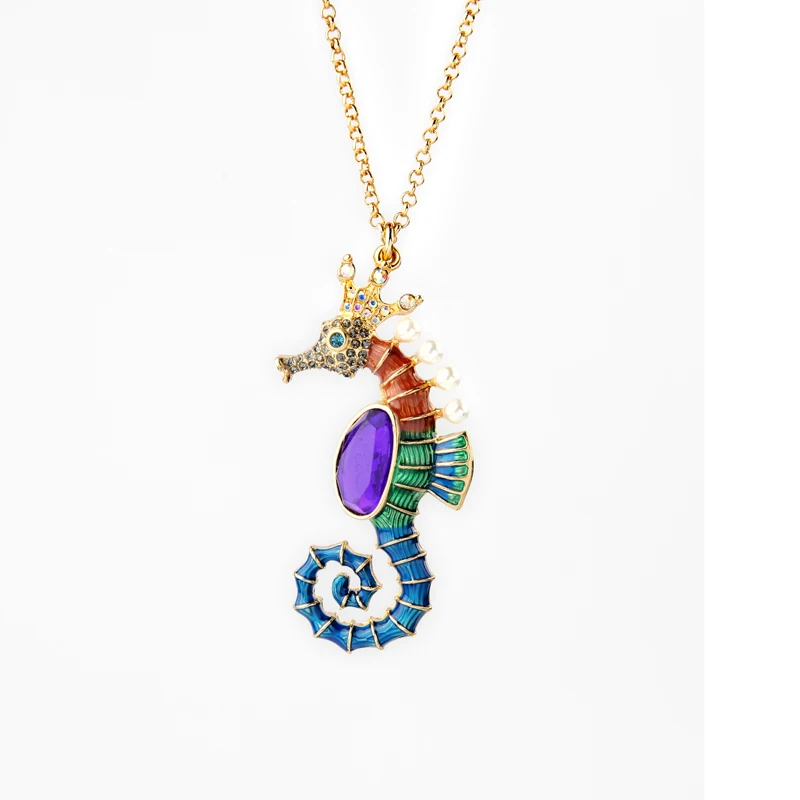 

Colorful Enamel Seahorse Pendant Necklace Thin Chain Long Necklace Amazing Birthday Gift 2016 Brand New