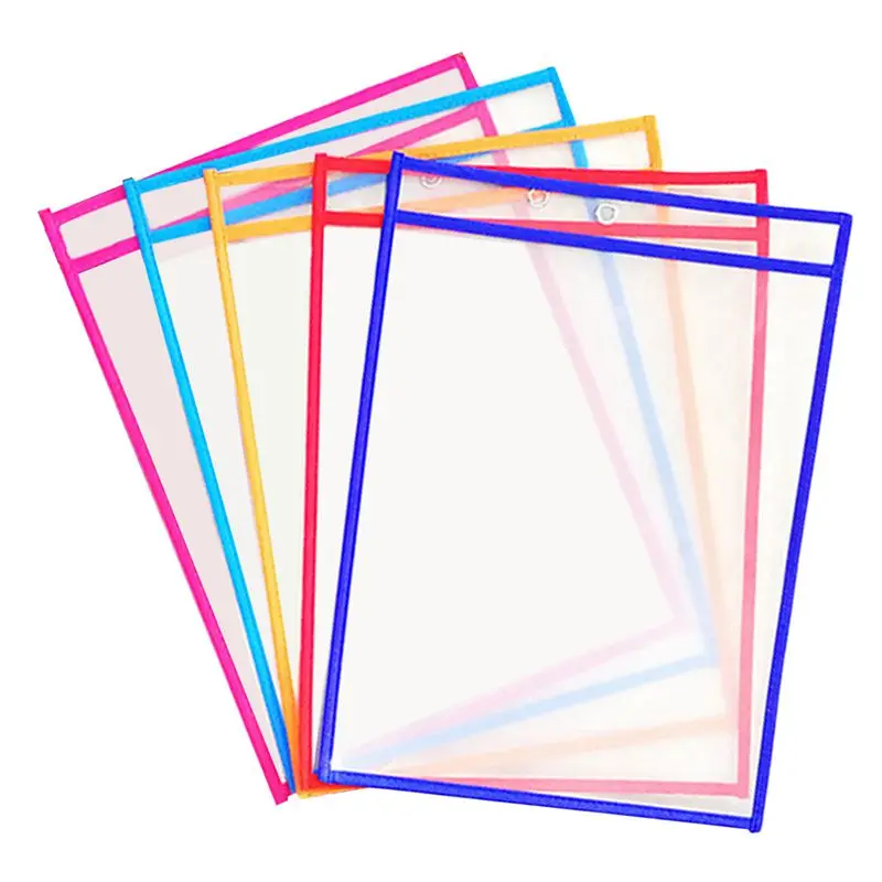 10x Transparent Pvc Reusable Dry Erase Pockets Storage Pockets 10pcs Pens Multifuctional Office Painting Supplies Random Color