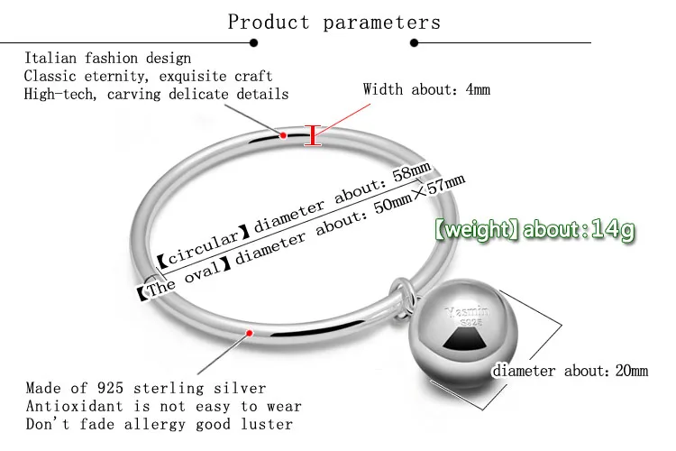 925 Серебряный браслет Женская мода колокольчик кулон дизайн круглый браслет твердый серебряный материал не выцветает женские ювелирные изделия
