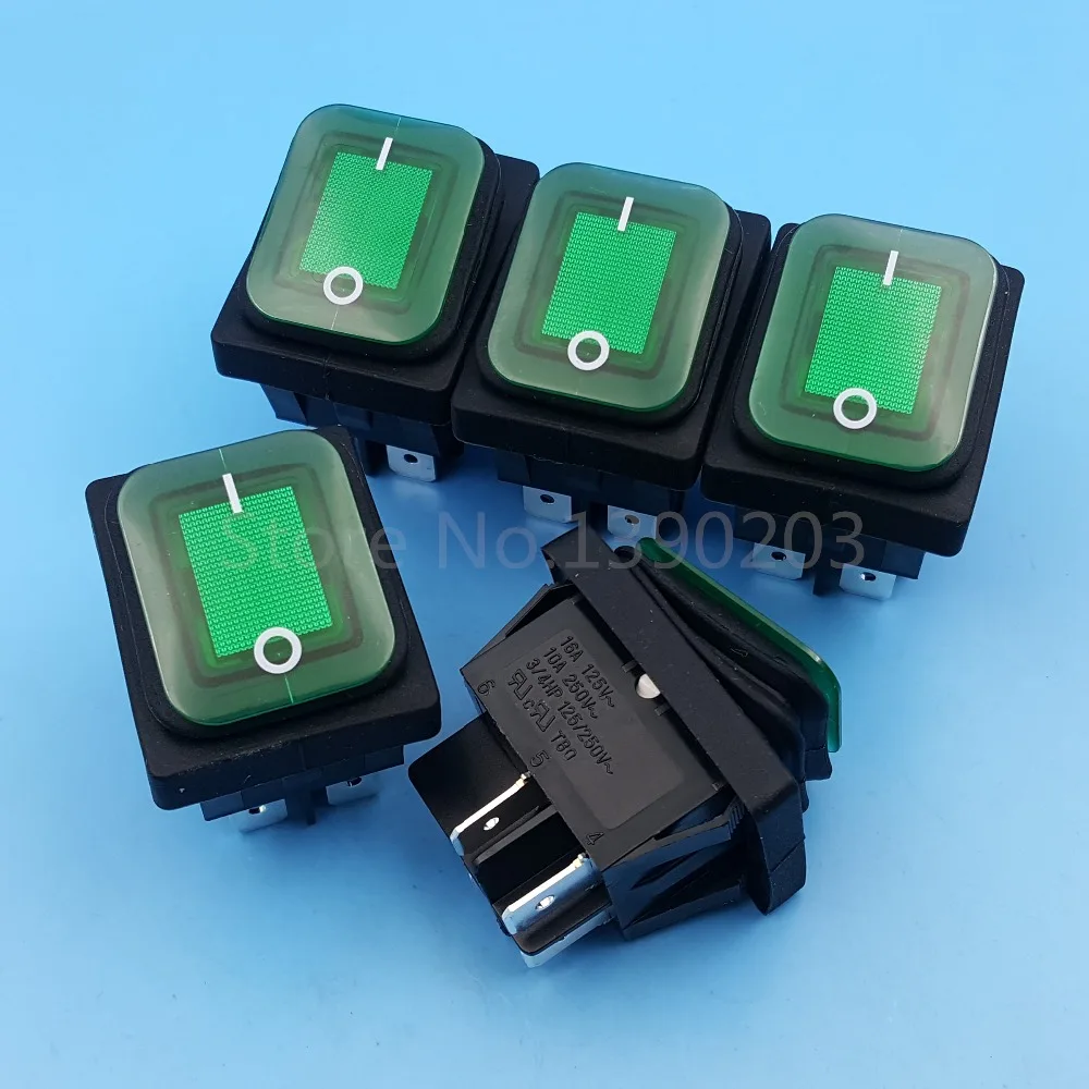 

5Pcs RL2(P) Waterproof IP65 Green Lamp 4Pin ON-OFF 2 Position DPST Rocker Switch 16A/250V
