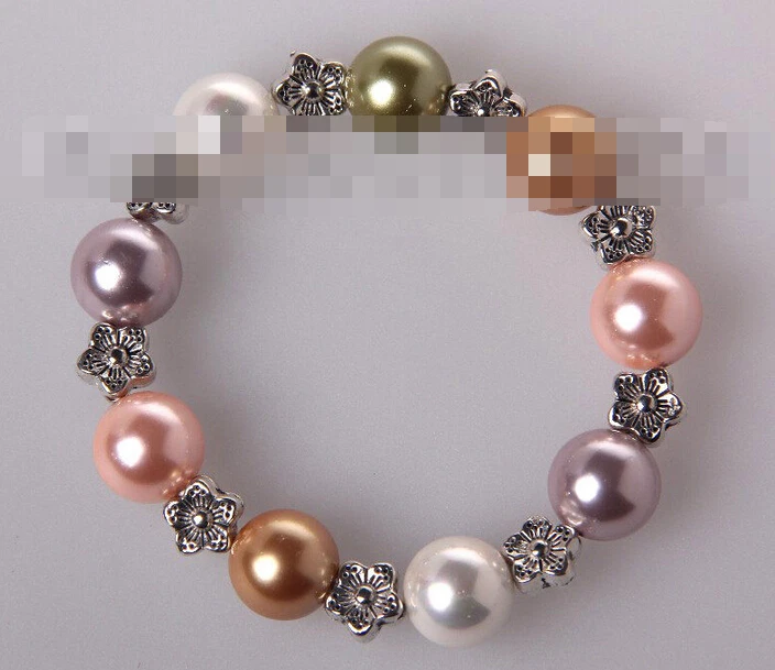 

free shipping 01154 round multicolor south sea shell pearls bracelet