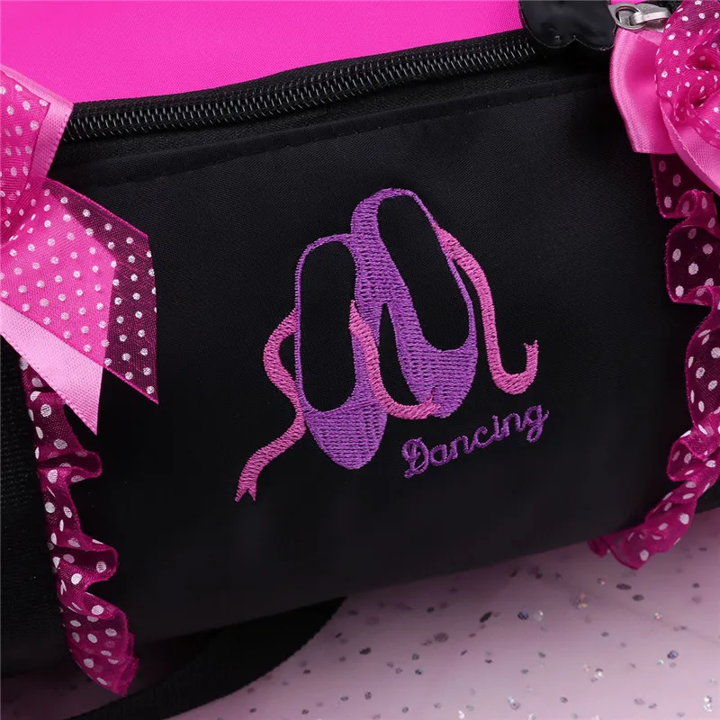 Детская Балетная сумка для девочек, Танцевальная сумка в горошек с бантом и рюшами, кружевная вышитая спортивная сумка для танцев, сумка на плечо для детей