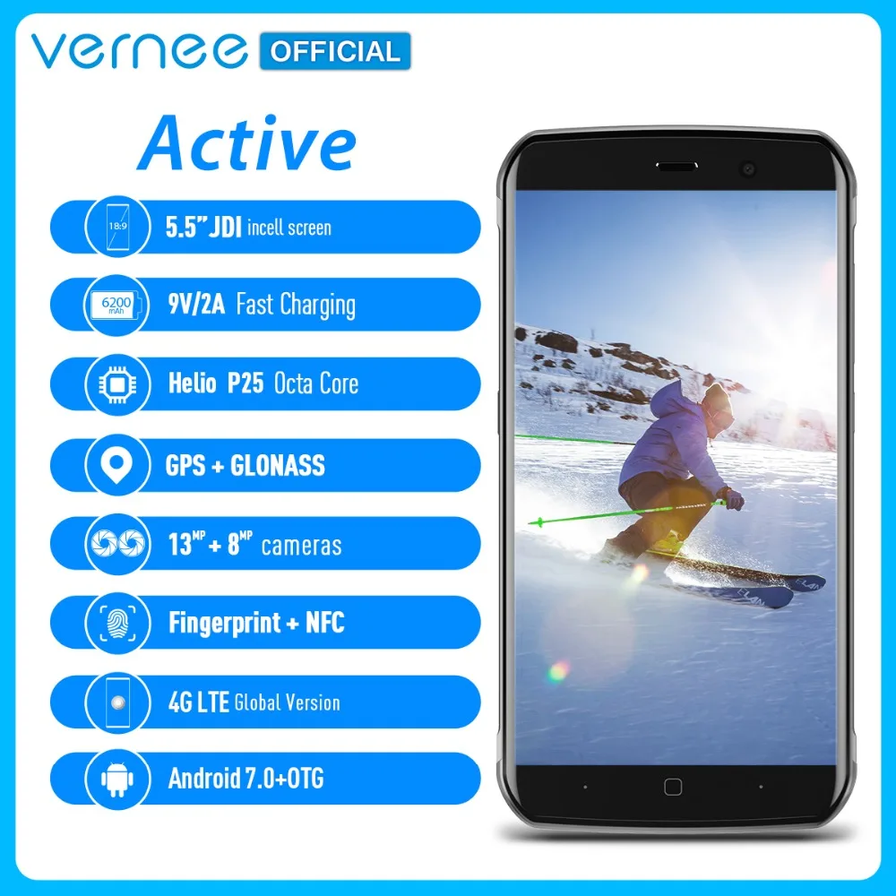 Глобальная версия Vernee Active IP68 Водонепроницаемый прочный смартфон Helio P25 6 ГБ 128 5