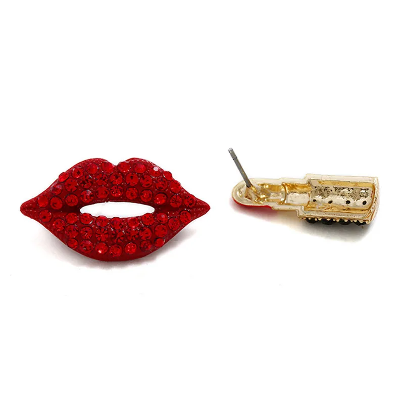 2018 Fashion earrings for women sexy red lips lipstick earrings Asymmetrical Rhinestone Jewelry Brincos Bijoux Femme J11#N (1)